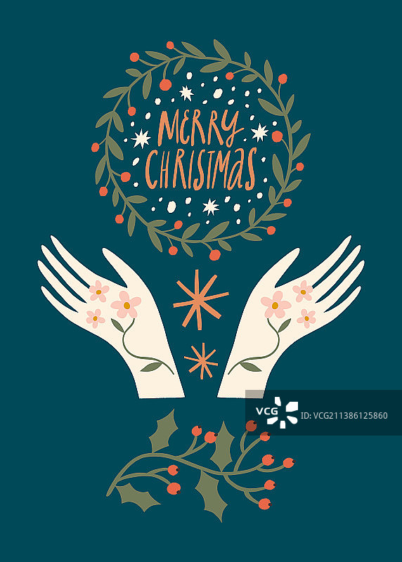 带手绘图案的斯堪的纳维亚圣诞节明信片图片素材