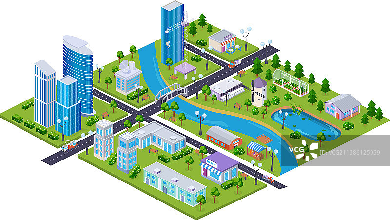现代城市外部地图2.5D基础设施图片素材