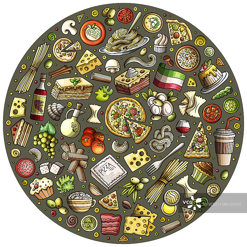 手绘意大利美食卡通元素合集图片素材