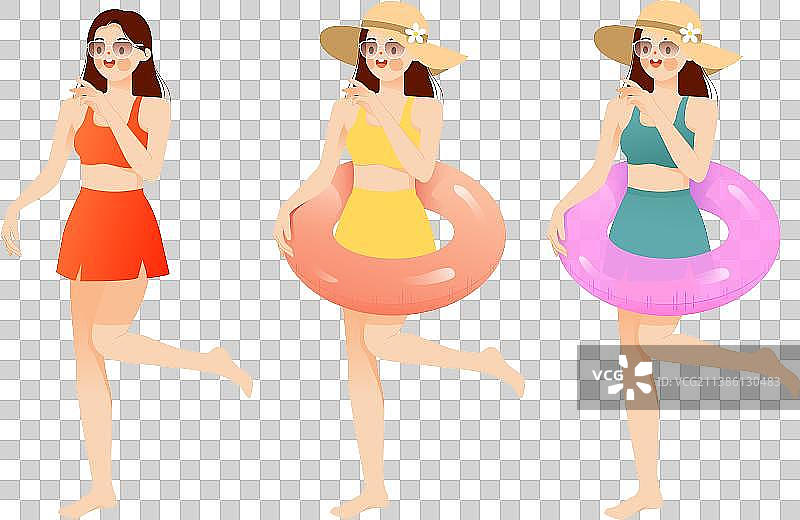 夏天拿着游泳圈的女生图片素材