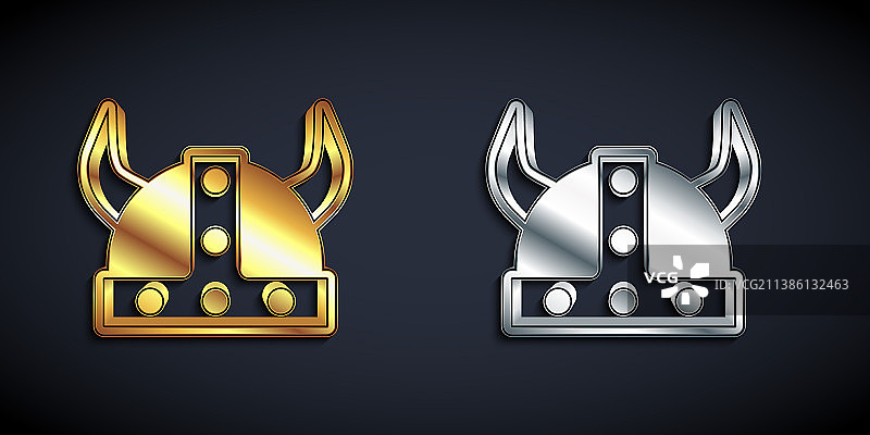 戴角头盔的金银色维京人图标图片素材