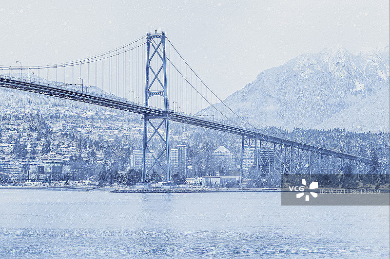 雪中狮门桥图片素材