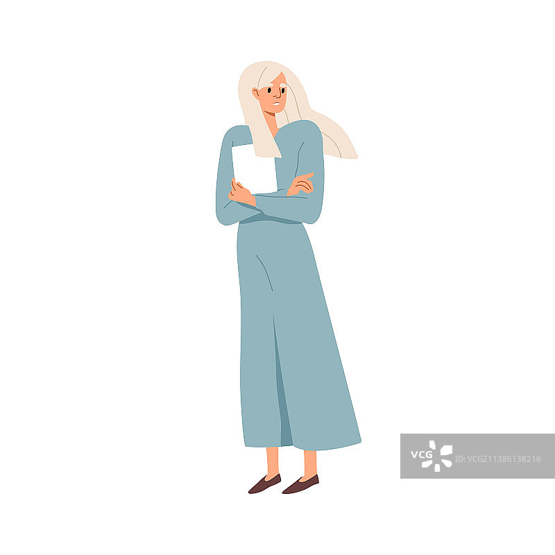 紧张的压力女性交叉双臂站立图片素材