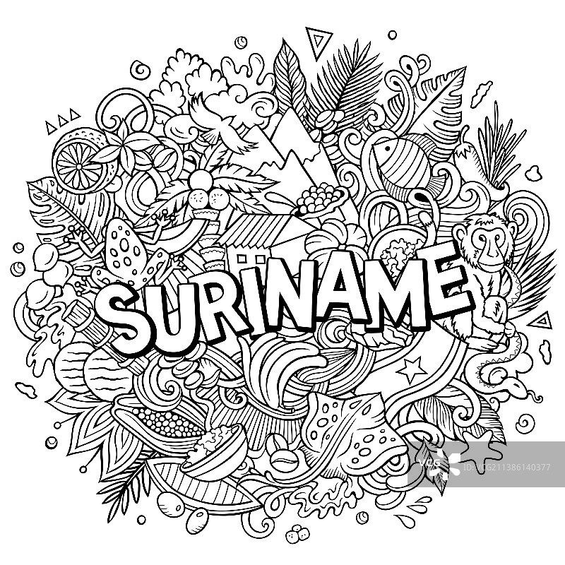 手绘苏里南卡通涂鸦图片素材