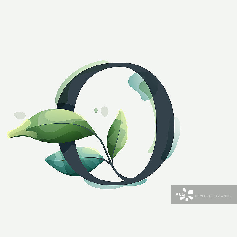 带有绿色叶子的清晰字母O标志图片素材