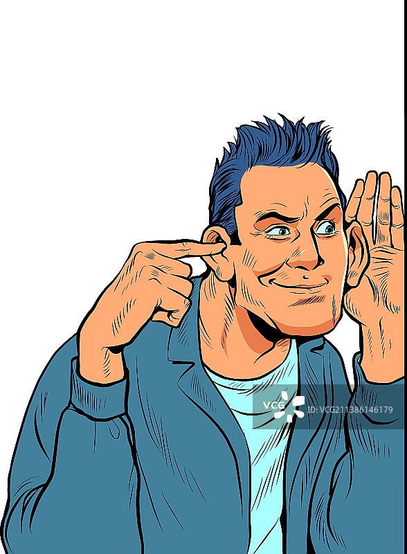 男人在墙后偷听，好奇的间谍图片素材