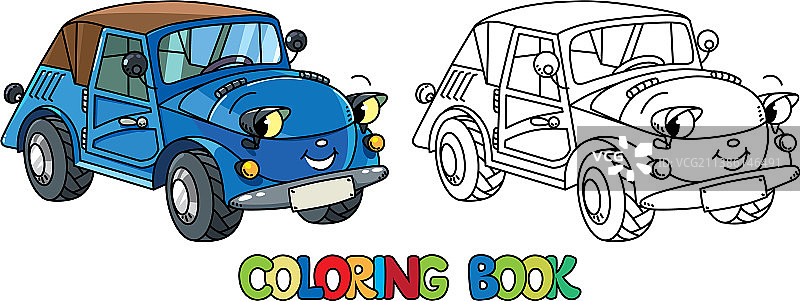 有趣的卡通复古小汽车填色书图片素材