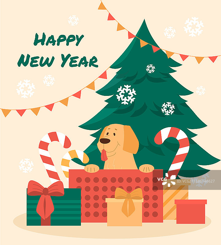 新年贺卡，小狗主题图片素材