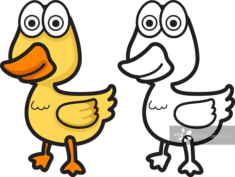 彩色和黑白鸭子填色图图片素材