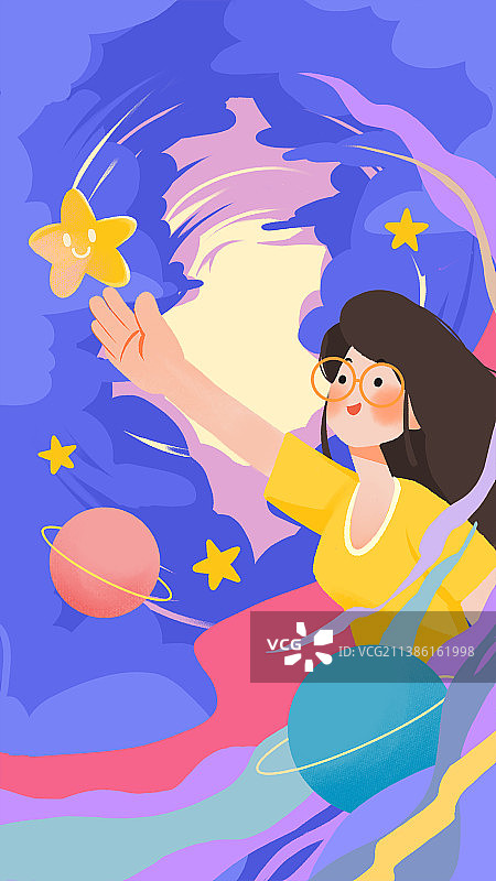摘星星的女孩图片素材