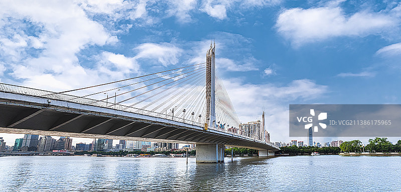 广东省广州珠江航道都市风光、地标、建筑景观、海印桥、城市天际线、CBD、经济商务金融区全景图片素材