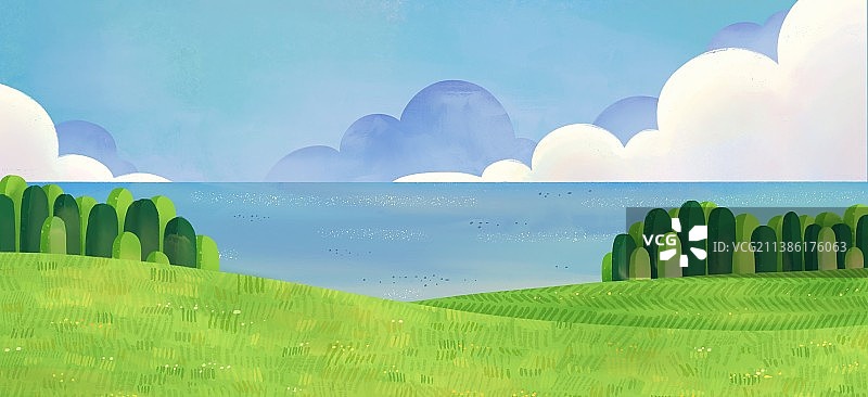 绿色宁静治愈系自然风景山野大海图片素材