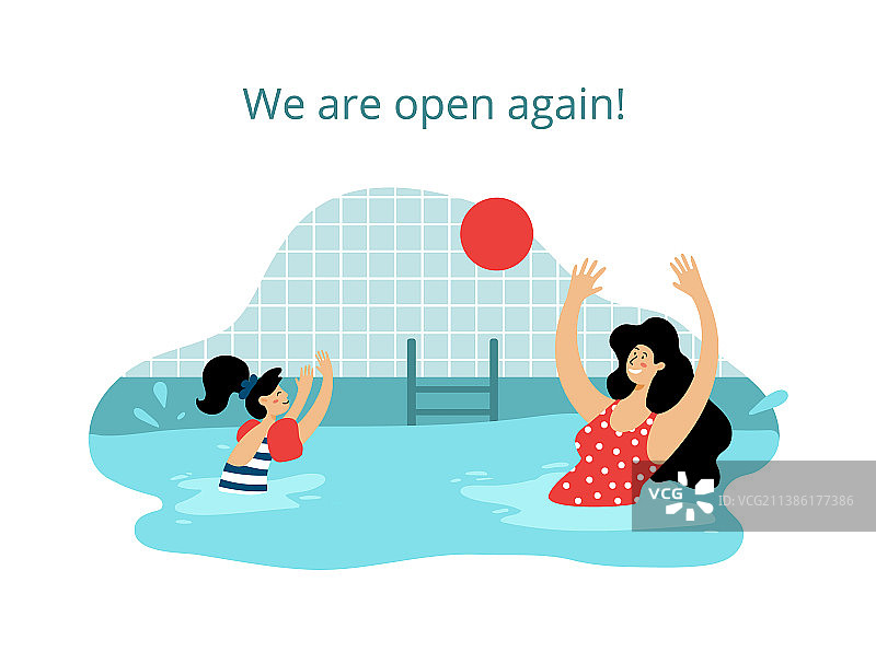 年轻母亲和她的女儿在游泳池里图片素材