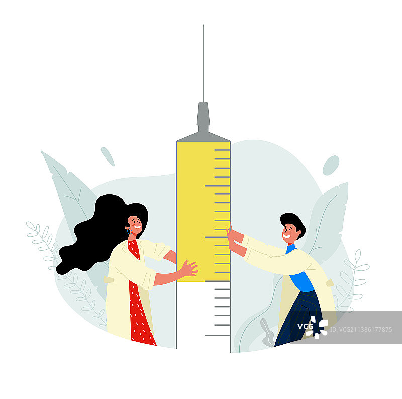 男女科学家手持注射器图片素材