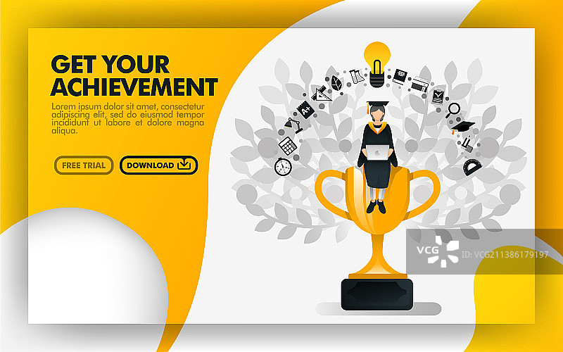 黄色banner关于获得成就图片素材