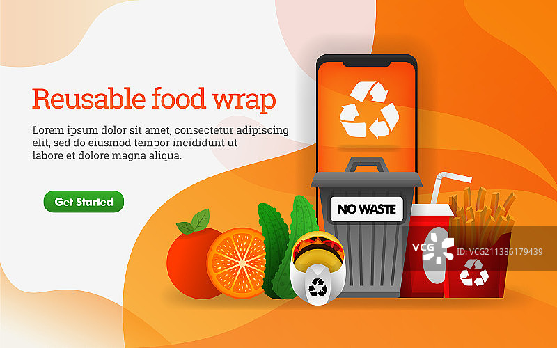 以循环再利用为主题的3D垃圾食品图片素材