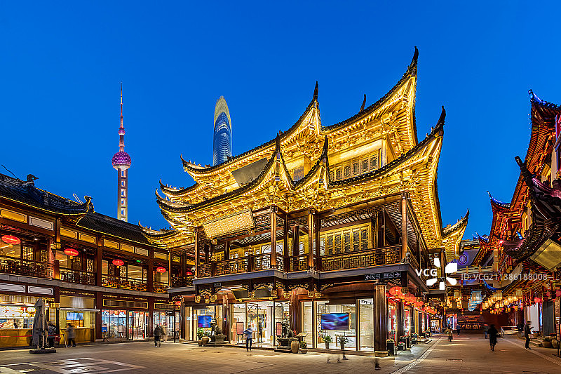 上海豫园商城、购物、休闲夜景图片素材