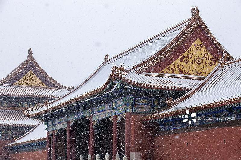雪中北京故宫博物院昭德门图片素材