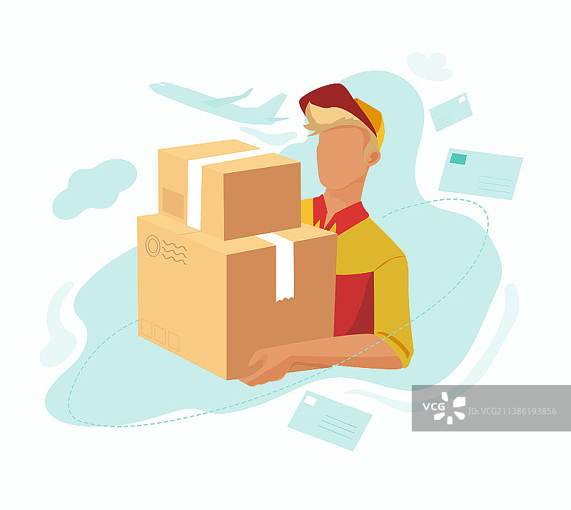 邮递员手持包裹派送中图片素材