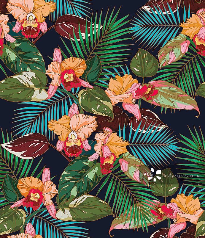 热带植物印花稿图片素材