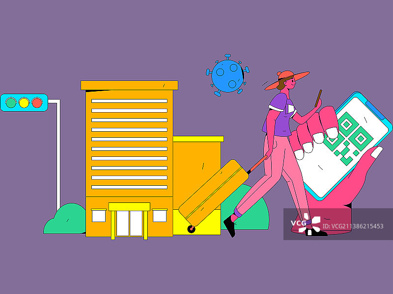 绿码防疫出行人物互联网背景矢量插画图片素材