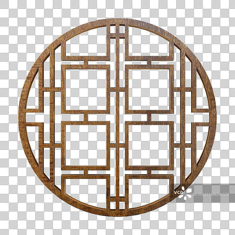 圆形实木雕刻窗户图片素材