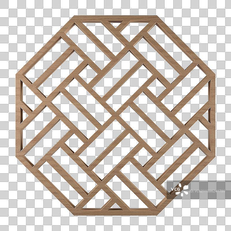 六边形实木雕刻窗户图片素材