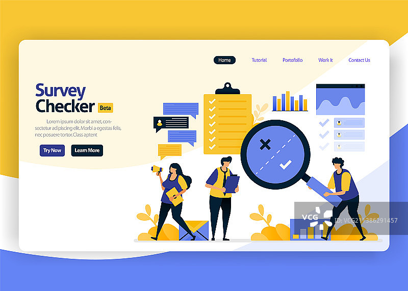 带有调查员的着陆页扁平化设计图片素材