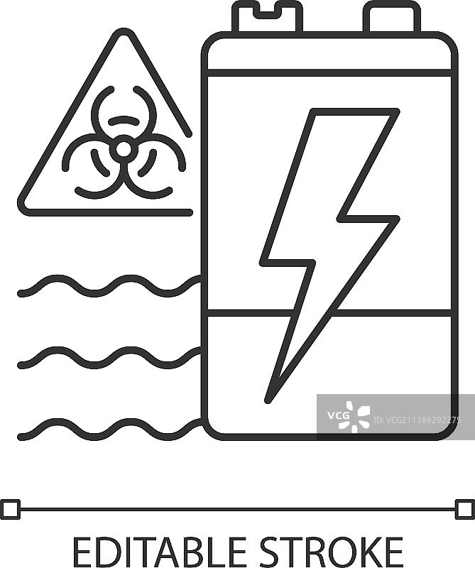 电池水污染威胁线性图标图片素材