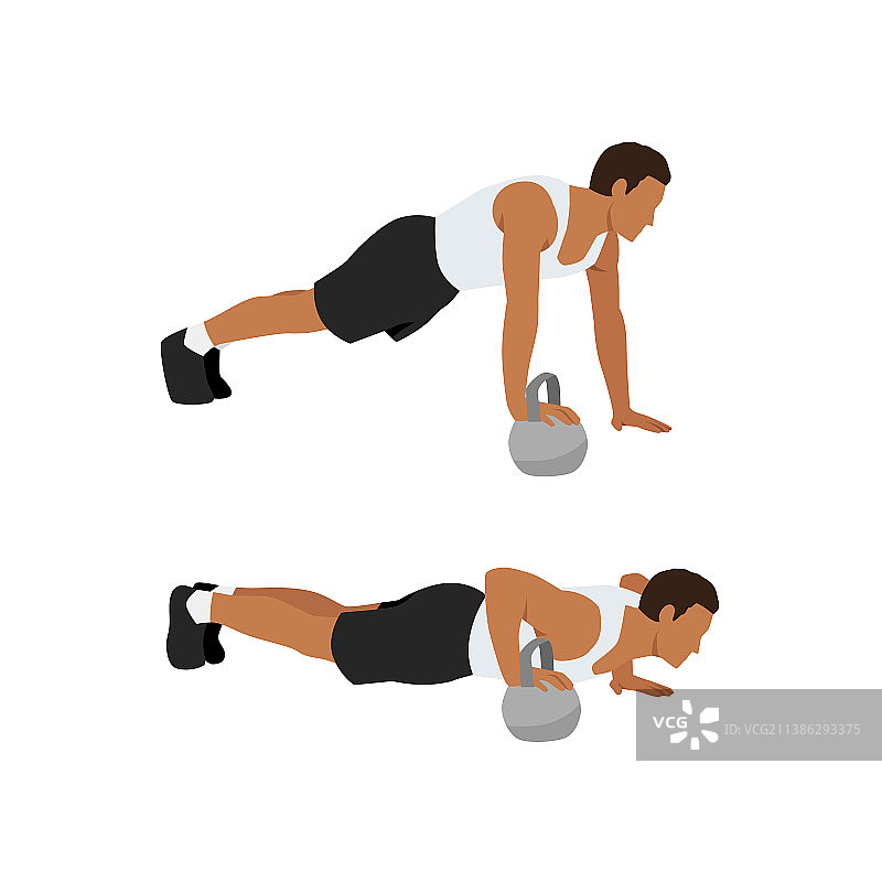男人单手在壶铃上做俯卧撑图片素材
