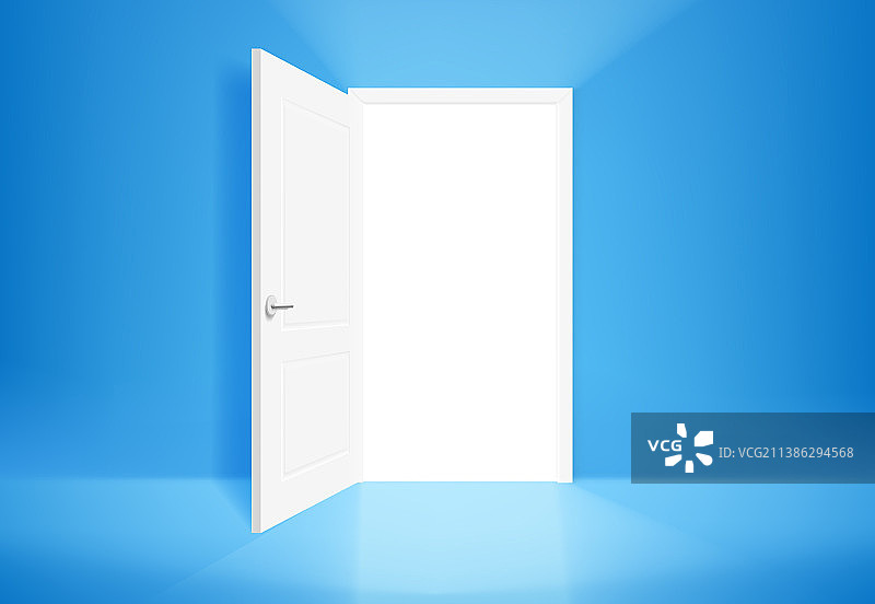 开启的门，通往光辉之路，蓝色墙壁图片素材