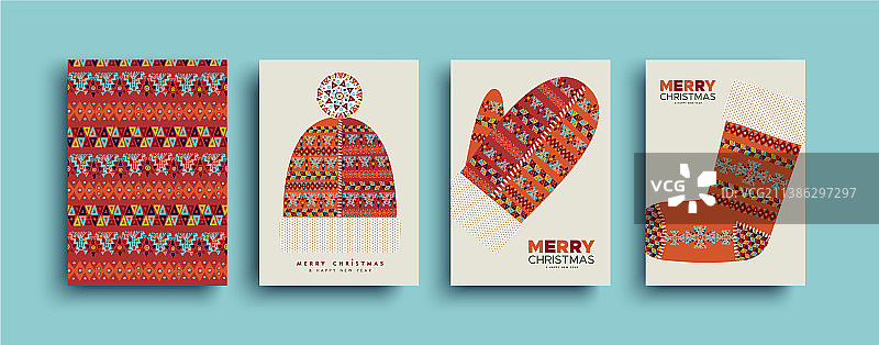 圣诞新年民族风冬装贺卡套装图片素材