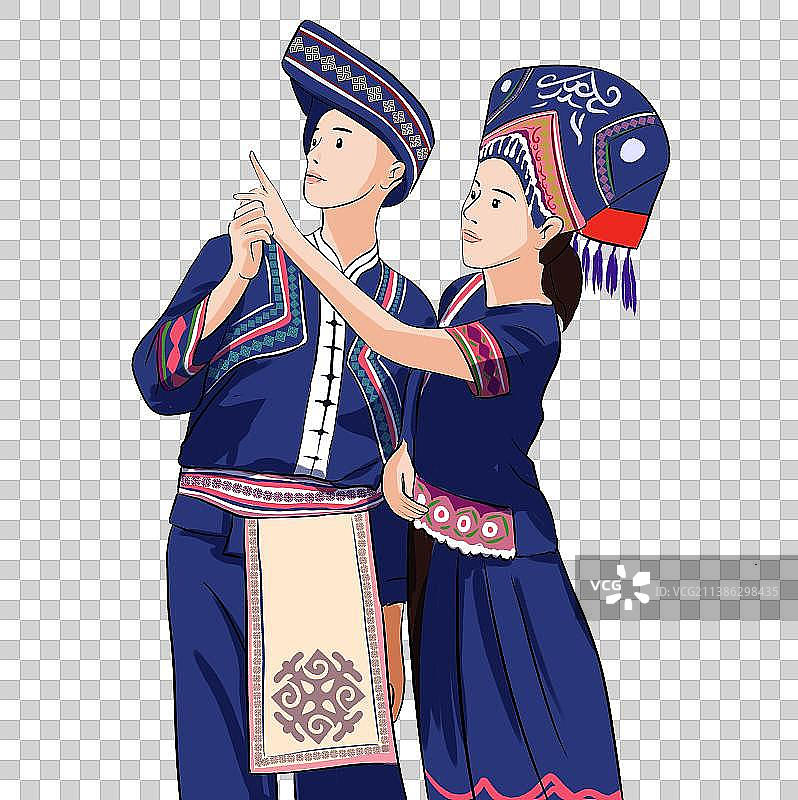 壮族一对男女 唱山歌 三月三 蓝色服饰图片素材