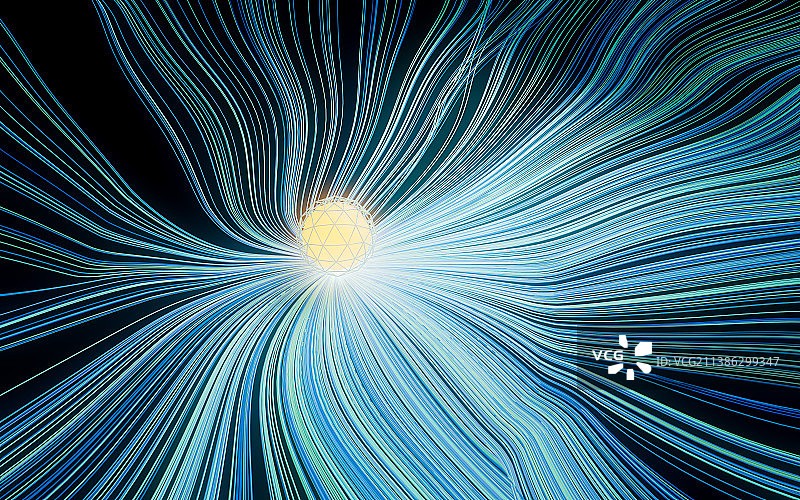 蓝色曲线发光线条,数字化抽象能量传输图片素材