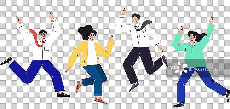扁平化欢呼跳跃的青年男女图片素材