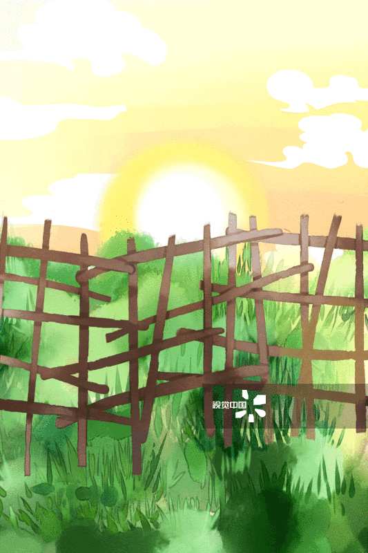 篱笆傍晚插画背景-GIF动图图片素材