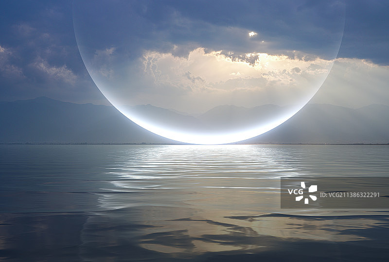 海平面上发光的物体图片素材