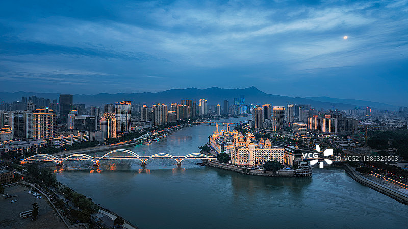 福州解放大桥与中洲岛夜景全景图图片素材