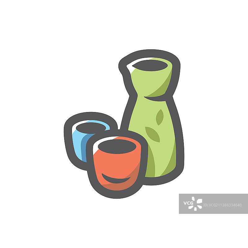 卡通风格的清酒瓶和杯子图标图片素材