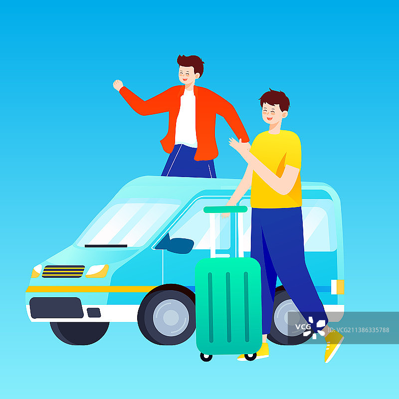 夏天人物毕业旅行夏至节气旅游户外出行插画图片素材