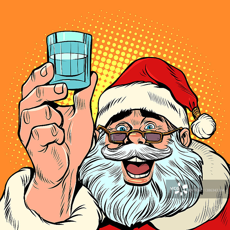 圣诞老人与一口伏特加的节日派对图片素材
