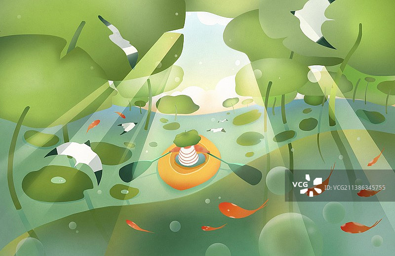 荷花池里的冒险小人图片素材