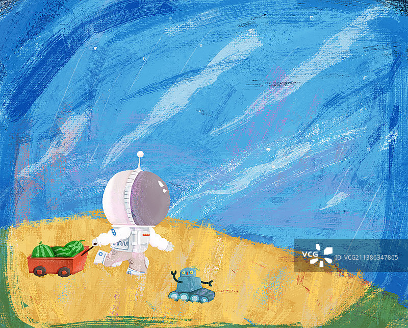 太空西瓜种植者宇宙宇航员机器人图片素材