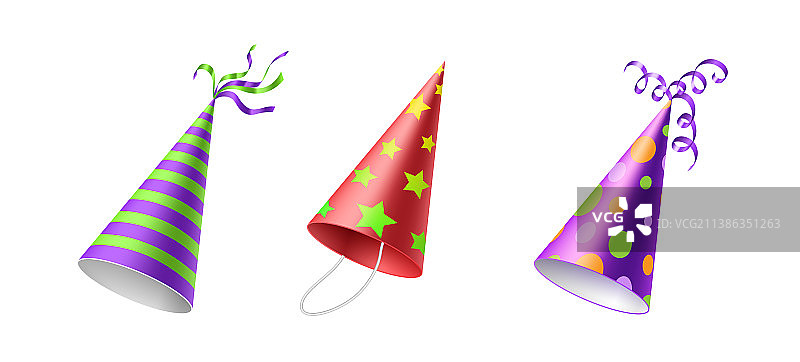 逼真的不同节日彩色派对帽图片素材