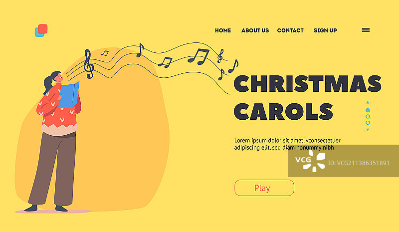 可爱的儿童圣诞颂歌着陆页模板图片素材