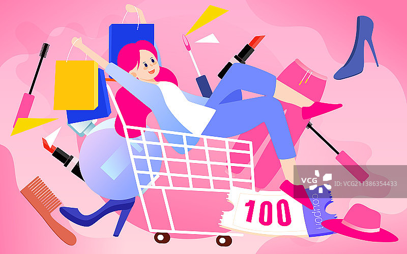 618疯狂购物年中促销电商背景矢量插画图片素材