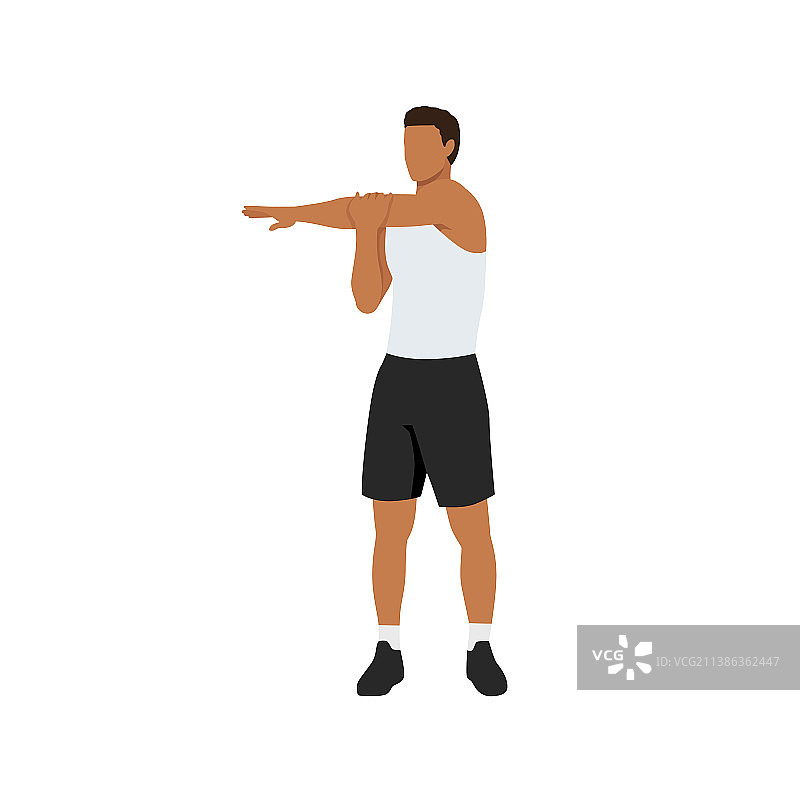 男人做站立交叉身体手臂伸展运动图片素材