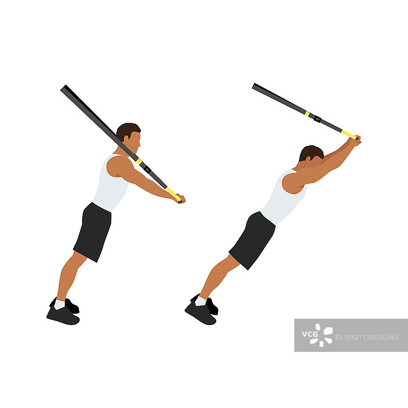 男人做站立式TRX悬挂绳腹部伸展图片素材