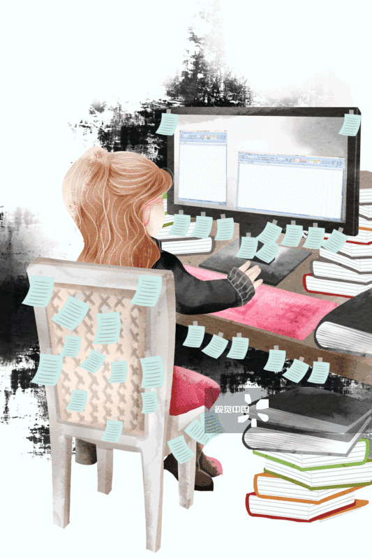 女孩在电脑前工作插画-GIF动图图片素材