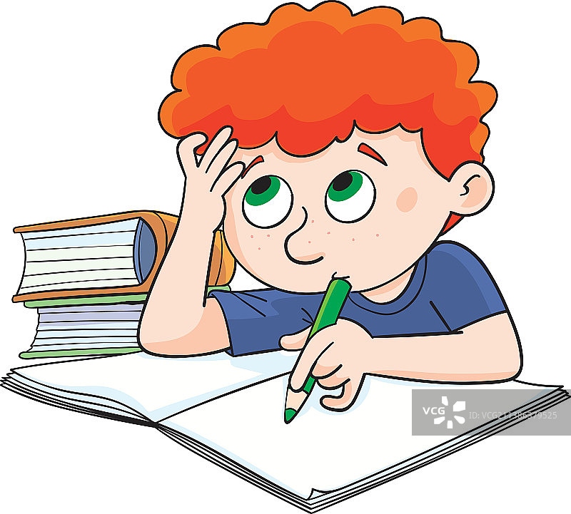 正在写作的红发男孩图片素材